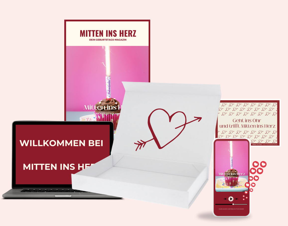 Das perfekte Geburtstagsgeschenk – Der persönliche Geburtstags-Podcast! Ihr sucht ein einzigartiges und emotionales Geschenk, das bleibt? Mit dem Geburtstags-Podcast von Mitten ins Herz verschenkt ihr eine exklusive Audio-Zeitkapsel voller Erinnerungen, Überraschungen und Glückwünsche von den wichtigsten Menschen im Leben des Geburtstagskindes.
🎁 Das ist drin:
✅ Persönlicher Geburtstags-Podcast mit Stimmen der Liebsten
✅ Hochwertiges Geburtstags-Magazin mit gemeinsamen Erinnerungen
✅ Edle Geschenkbox für die perfekte Präsentation
✅ Digital & zeitlos – für immer abrufbar
💰 Preis: ab 299 € (je nach Umfang & Personalisierung)
Das Geschenk, das ins Ohr geht und mitten ins Herz trifft!