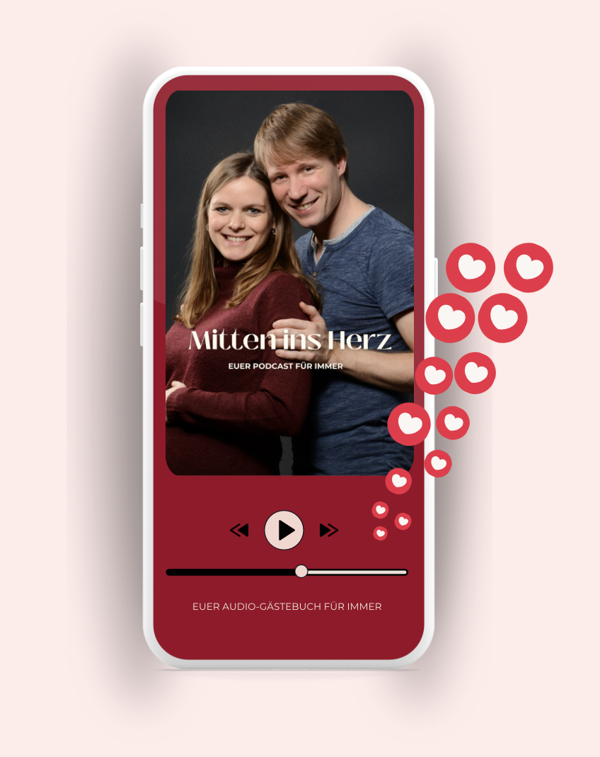 Ein personalisierter Podcast als Überraschung zur Baby-Party macht Erinnerungen hörbar und für immer abrufbar. Ein einzigartiges Geschenk welches komplett auf die werdenden Eltern abgestimmt ist. Enthalten sind liebevolle Sprachnachrichten von den engsten Freundinnen und Familienmitglieder, emotionale Überraschungen und persönliche Geschichten, die die Vorfreude auf die Zeit auf den Familienzuwachs noch schöner machen. Perfekt für alle, die nach einem individuellen Baby-Party-Geschenk suchen, das lange über den Tag hinaus wirkt. Gestaltet jetzt euren Podcast ab 99,00€.