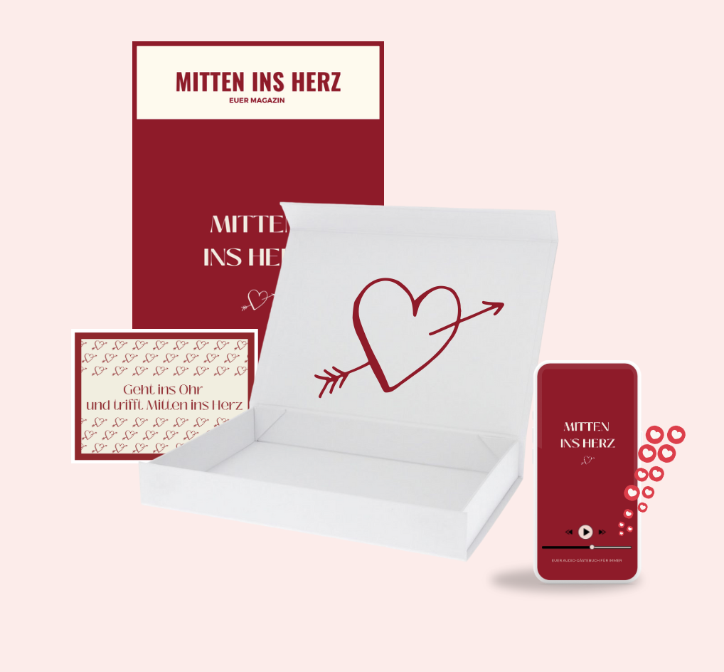 Das wohl emotionalste Geschenk für deinen besonderen Anlass: Die Mitten ins Herz Geschenkbox vereint persönliche Worte, unvergessliche Erinnerungen und echte Emotionen in einem einzigartigen Hör-Erlebnis. Inklusive individuell gestaltetem Podcast, Erinnerungsmagazin und liebevoll verpackter Box. Ein Geschenk für die Ewigkeit – ab 169€.