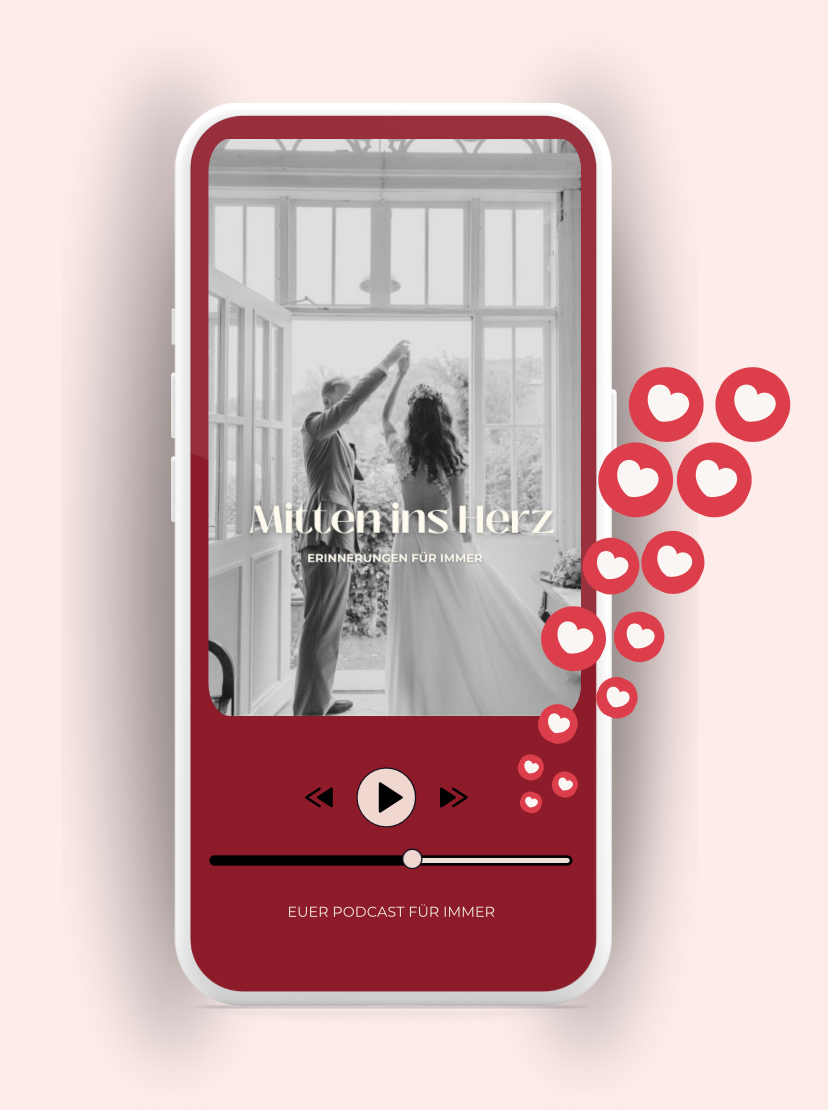 Personalisierter Podcast als Flitterwochen-Geschenk – Überrasche deinen Ehepartner oder deine Ehepartnerin mit einer einzigartigen Liebeserklärung! Mit Mitten ins Herz hältst du eure schönsten Erinnerungen fest – liebevolle Worte, gemeinsame Momente und persönliche Botschaften. Perfekt als romantisches Geschenk für die Flitterwochen oder den ersten gemeinsamen Urlaub als Ehepaar. 💍✨
➡️ Ab 99,00€ – Gestalte eine unvergessliche Überraschung, die für immer bleibt!