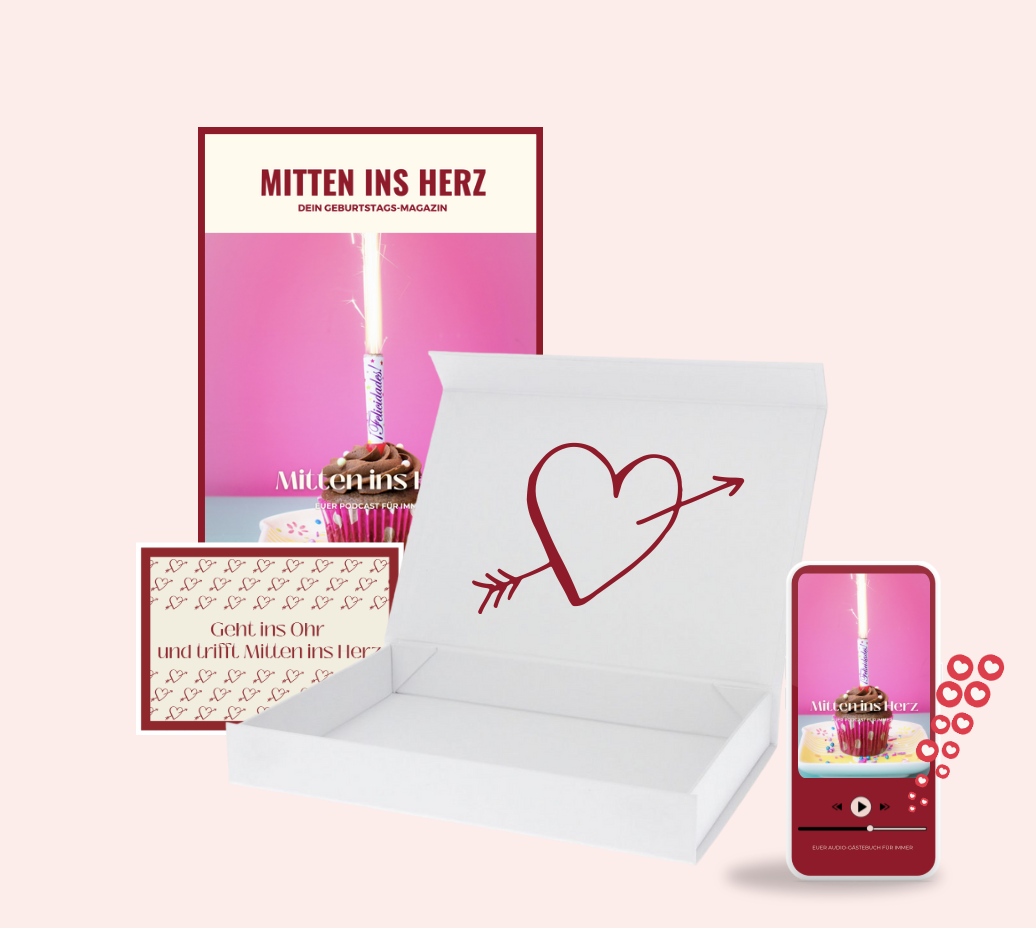 Das perfekte Geburtstagsgeschenk – Ein personalisierter Podcast mit Erinnerungen für die Ewigkeit! Mit dem Mitten ins Herz Geburtstags-Podcast verschenkst du Emotionen, die bleiben. Familienmitglieder, Freunde oder Kollegen teilen ihre schönsten Erinnerungen, Glückwünsche und liebevollen Worte in einem einzigartigen Podcast.
Das erhältst du:
✔ Personalisierter Geburtstags-Podcast mit den Stimmen deiner Liebsten
✔ Exklusives Geburtstagsmagazin mit Geschichten & Erinnerungen
✔ Schöne Geschenkbox & hochwertige Karte für einen besonderen Moment
💰 Preis: ab 169 €
Mach den Geburtstag unvergesslich – jetzt den Mitten ins Herz Geburtstags-Podcast bestellen! ❤️