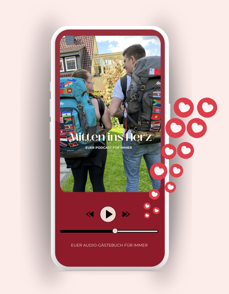 Personalisierter Podcast als Geschenk für Weltreisende – Mitten ins Herz bietet einen einzigartigen und personalisierten Podcast, der die Stimmen der Liebsten für immer bewahrt. Perfekt als Geschenk für Backpacker, Paare oder Langzeitreisende, die Erinnerungen in einer besonderen Form festhalten möchten. Preis: ab 99€ für den Sweet-Moment Podcast mit individuellen kurzen Sprachnachrichten. Ein emotionales Highlight für unterwegs!